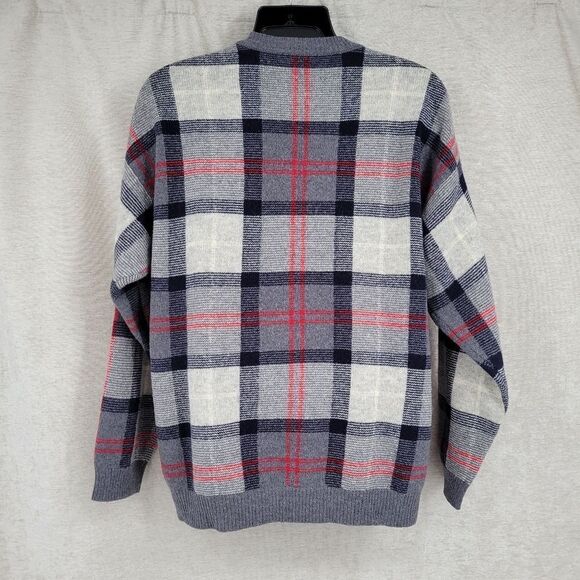 Nautica Vintage Wool V-Neck Navy Gray Red Windowpane Plaid Sweater Men's Large - Picture 5 of 11
